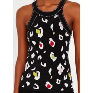 Cache Womens Black Abstract Leopard Print Knit Sleeveless Top -Large